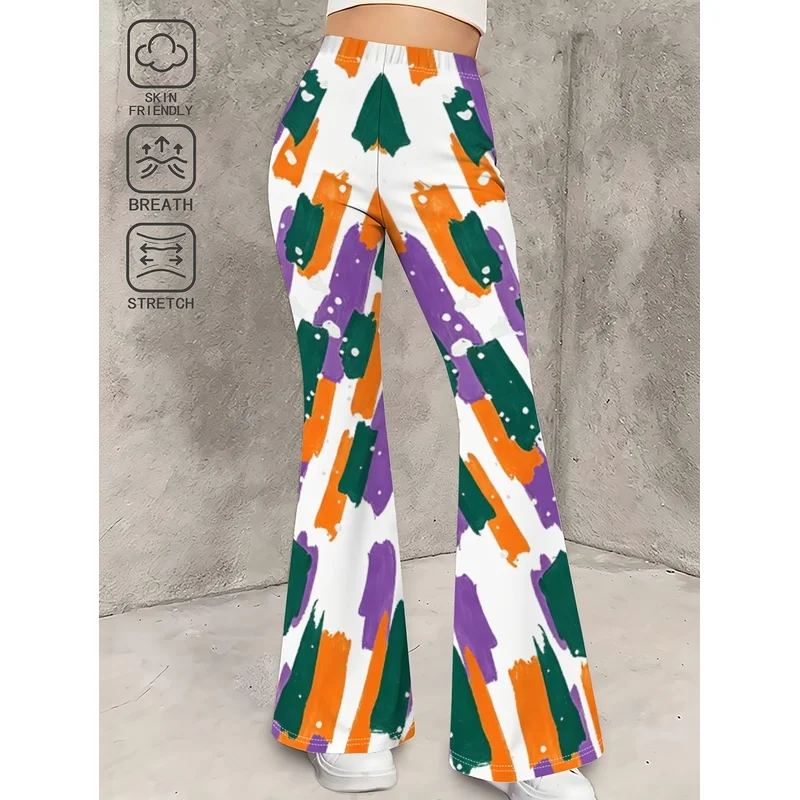Girls All Over Print Flare Pants Stretchy Bell Bottom Leggings Elastic Waist Pants for Tween Teens Back to School Outfit