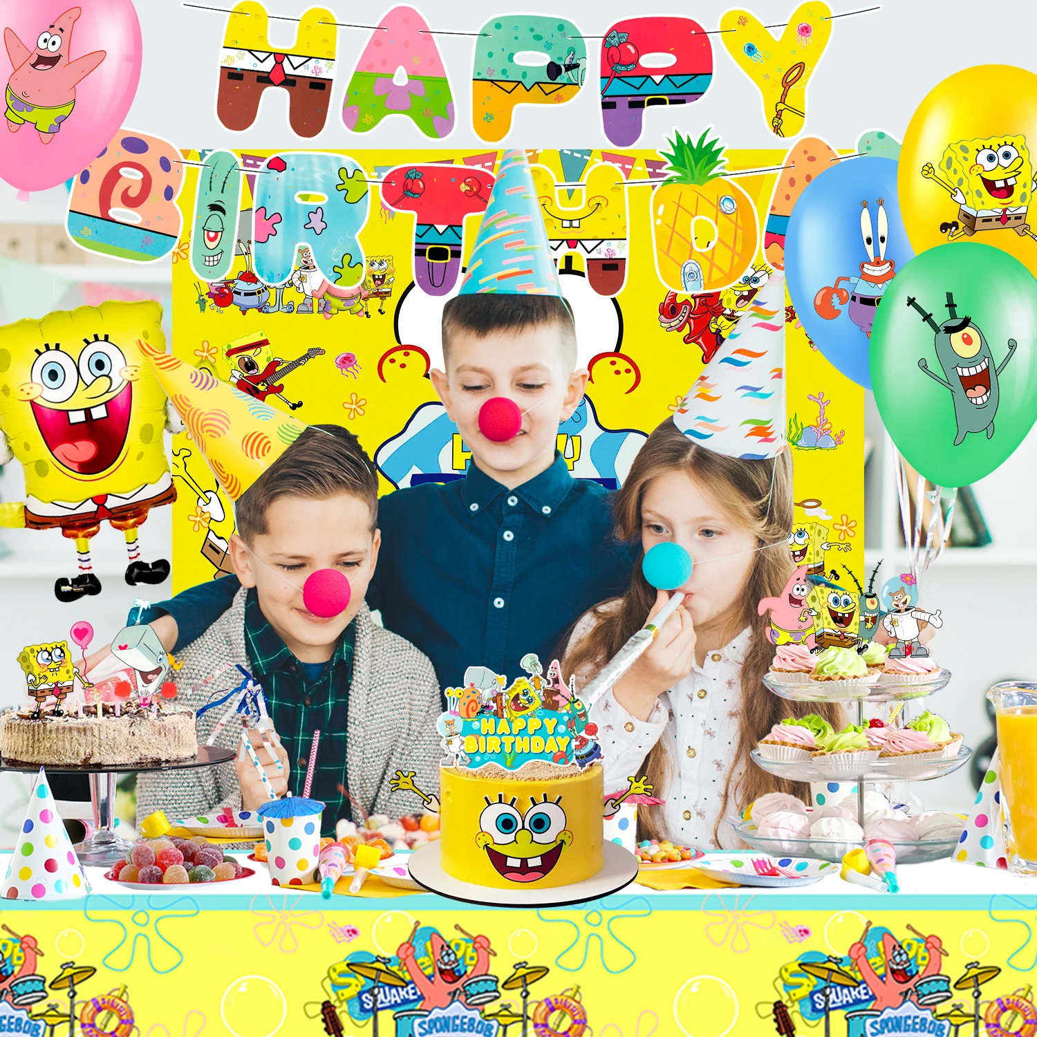 99 Pcs SpongeBob Party Supplies&SpongeBob Birthday Tableware-SpongeBob Plates Balloon Banners etc SpongeBob Party Decorations