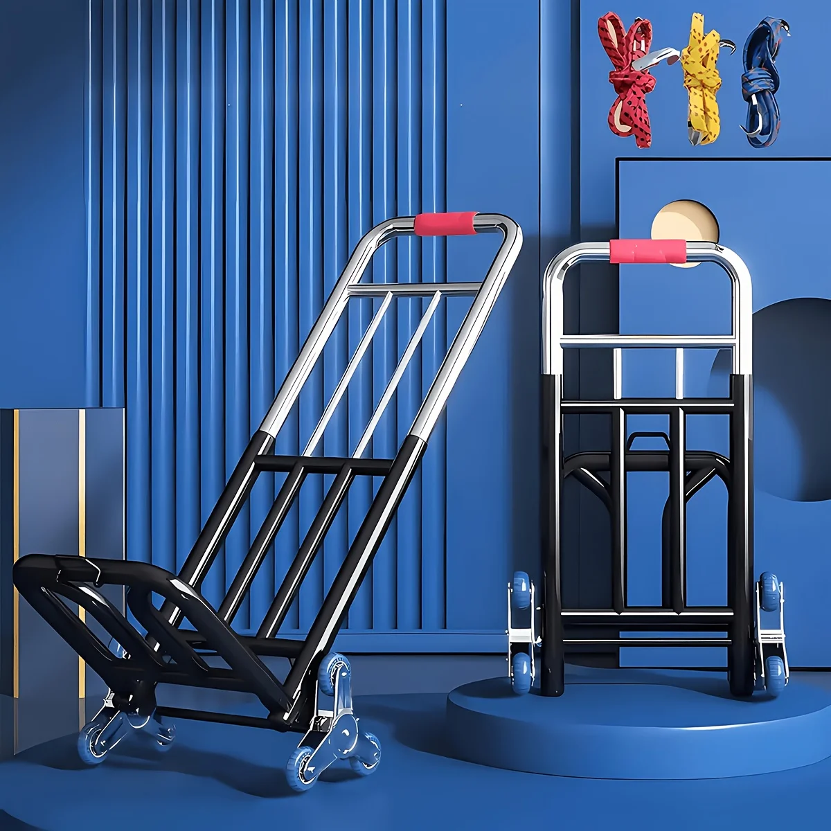 Heavy-Duty Folding Cart Hand Truck Adjustable Buckle Gear Stair-Climbing Wheels Portable Lift Hand Transport Shopping Foldable