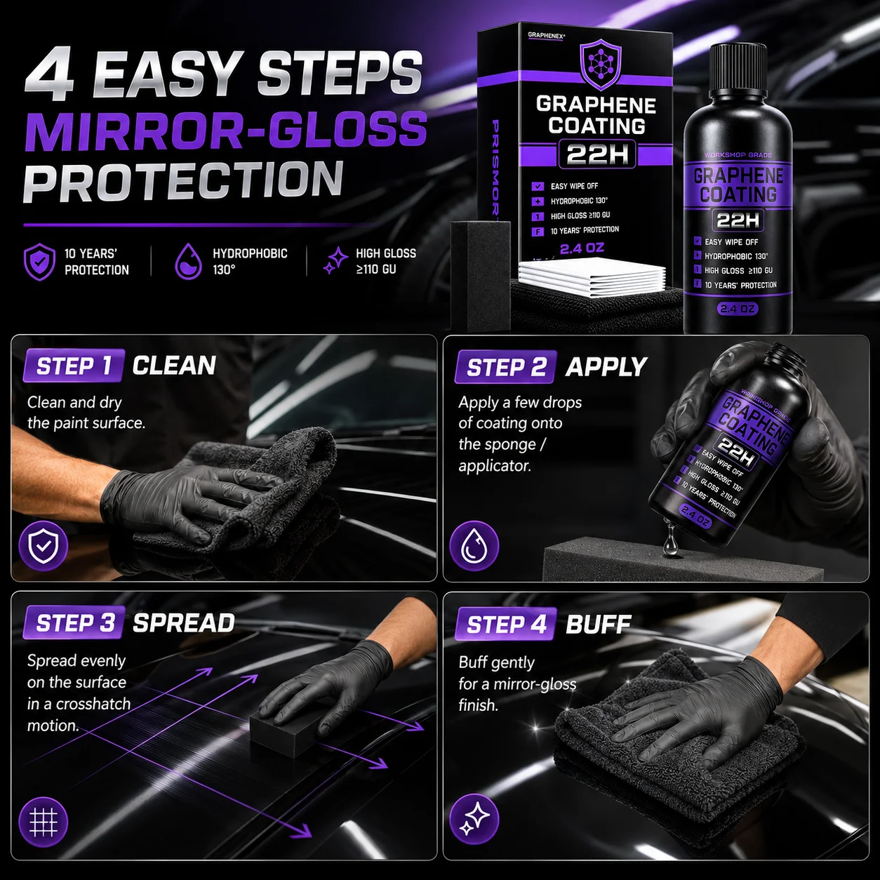 Graphene Nano Ceramic Coating Spray Car Hydrophobic Auto Body Shine Armor Wax Crystal Plating Quick Nano-Coating Paint Cleaner