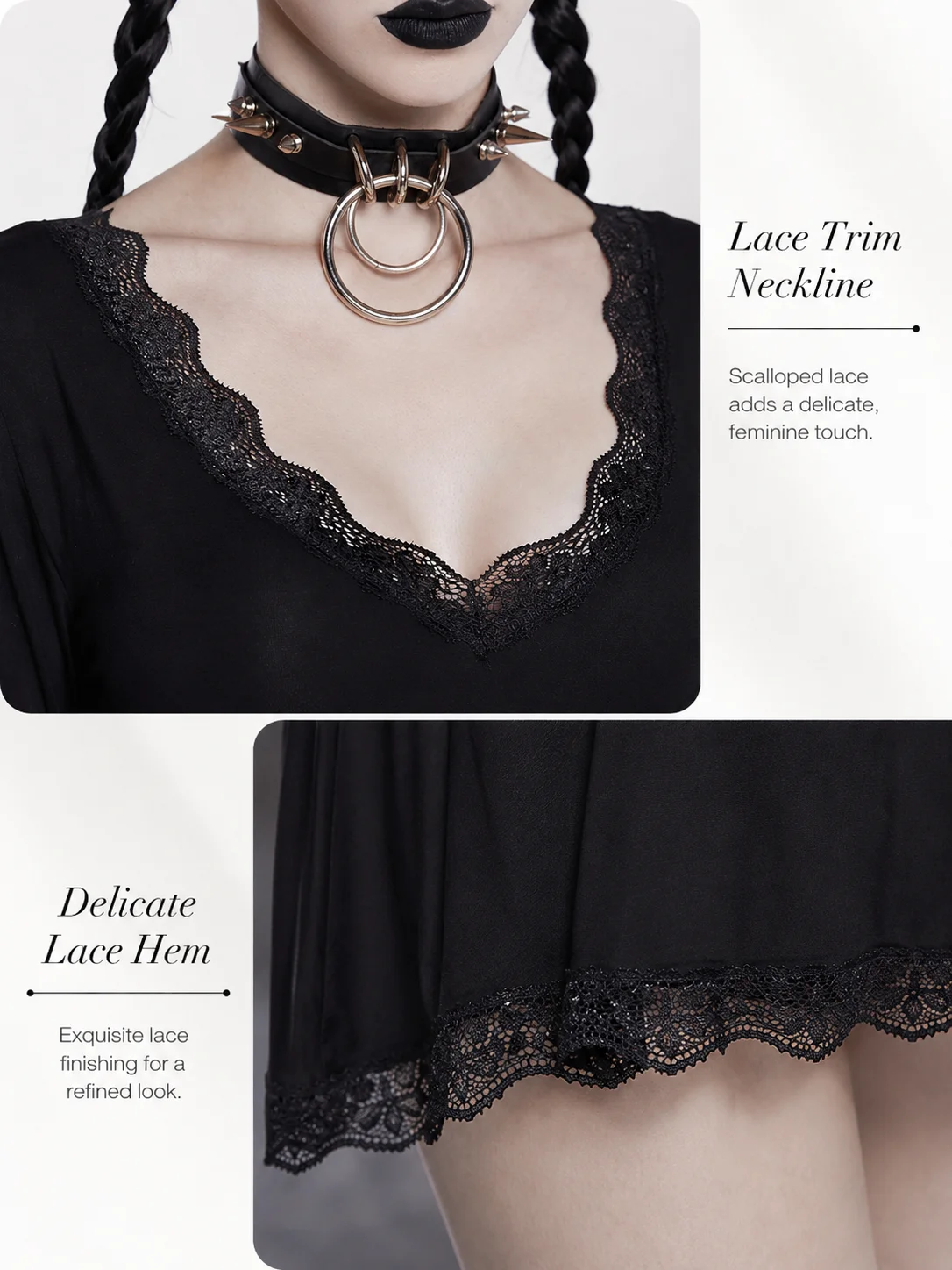 Women Dark Gothic Bat Wing Vampire Dress Lace V Neck Long Sleeve Finger Loop Chiffon Bat Sleeve A Line Mini Dress for Halloween Party Cosplay Carnival Clubwear Night Out，halloween costume, vampire costume, bat wing dress, gothic dress, witch cosplay dress view 7
