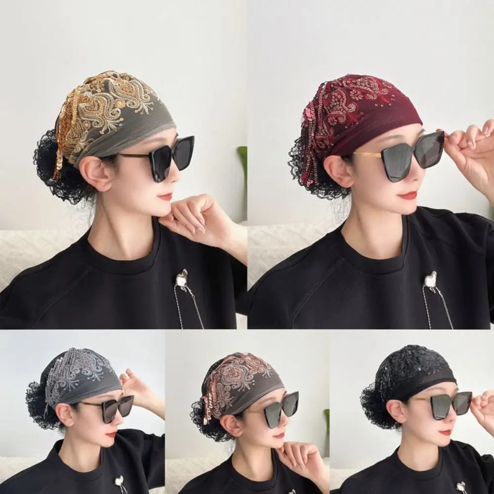 Embroidery Baotou Hat Fashion Flowers Breathable Muslim Cap Summer Lace Prayer Hat Women image 3