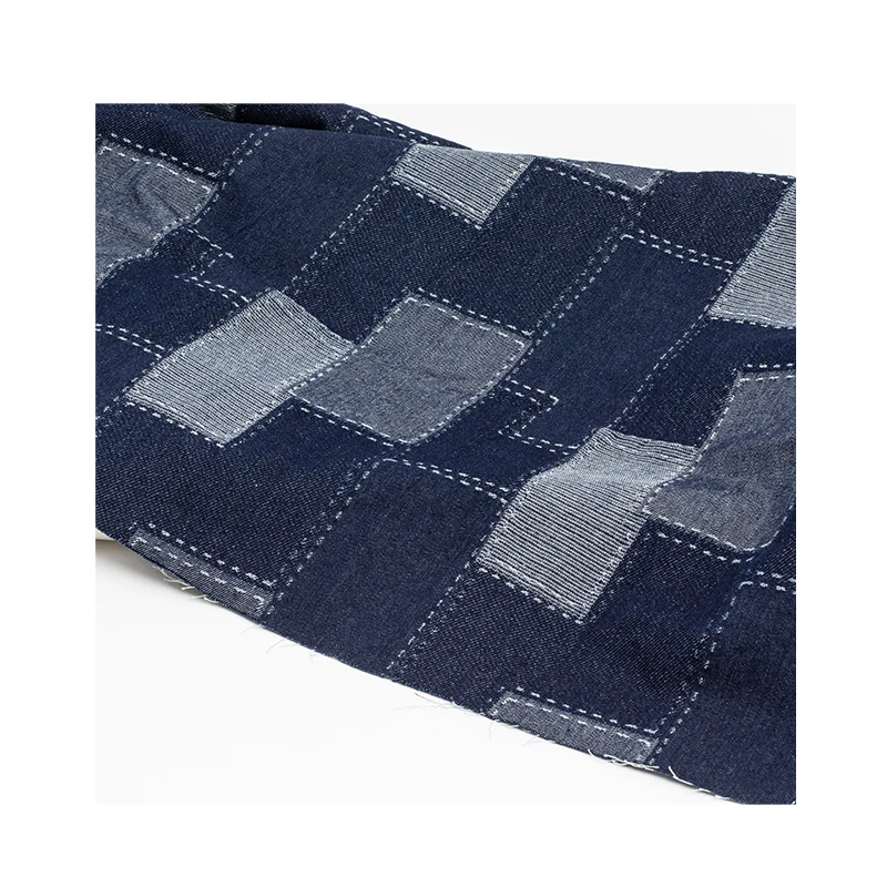 Jacquard Denim Fabric Splice Grid Washing Trouser Spring Autumn Clothing Wholesale Cloth for Sewing Diy