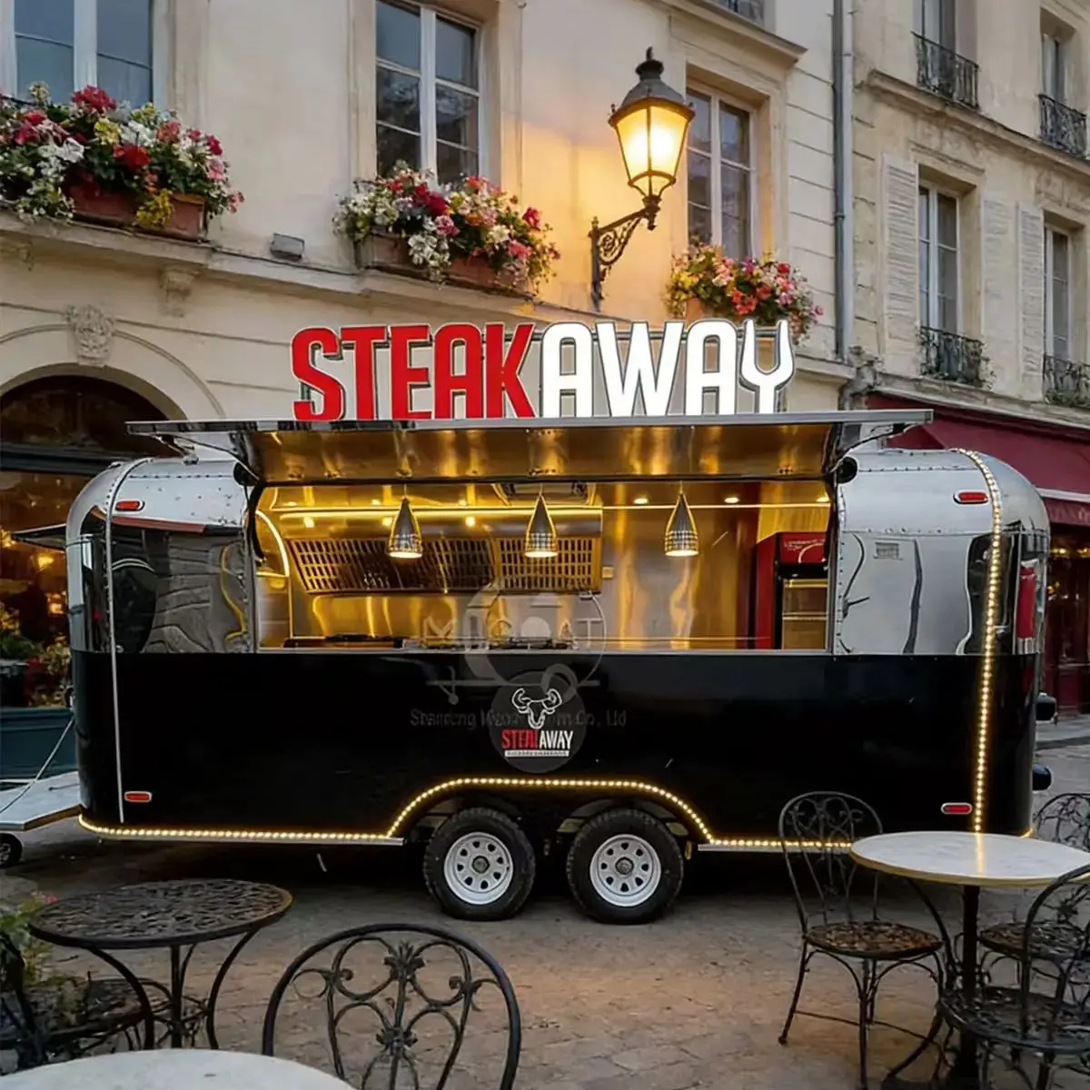 Top Quality Double Axle Vintage Mobile Stainless Steel Interior Catering Cart for Outdoor Street Food Business