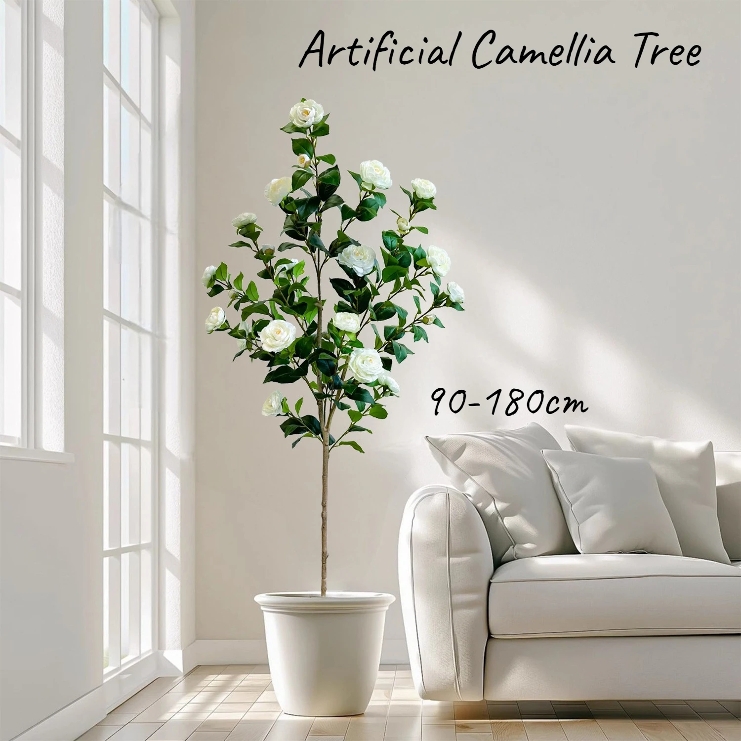 

90CM To180CM Artificial Camellia Tree Faux Leaves Plastic Tree Trunk Indoor Artificial Plants for Home Party Decoration