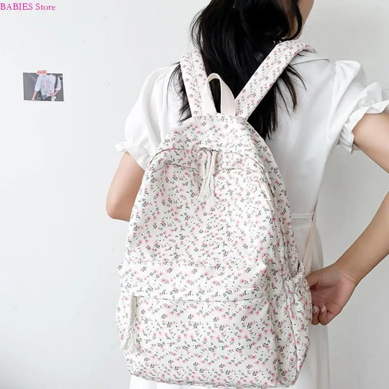 

C9GB Nylon Women Backpacks Casual Lightweight Daypack Anti-Theft Bookbag with Floral Print for Teen Girls