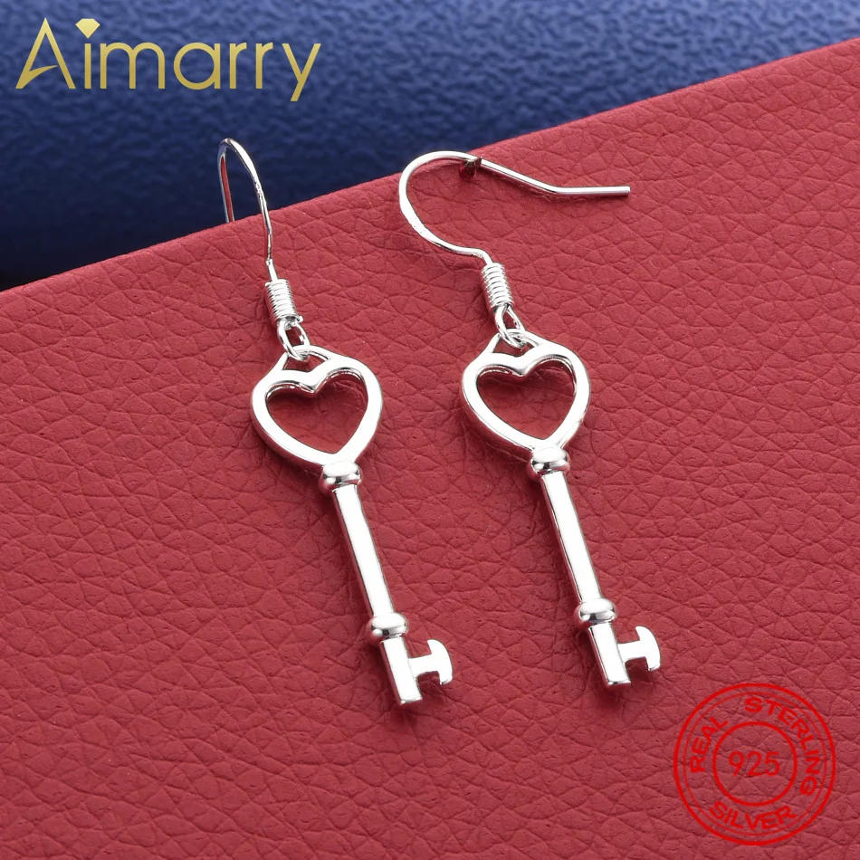 

Hot 925 Sterling Silver Love Key Earrings Drop Earrings For Women Fashion Jewelry Charm Grace Noble Wedding Accessories