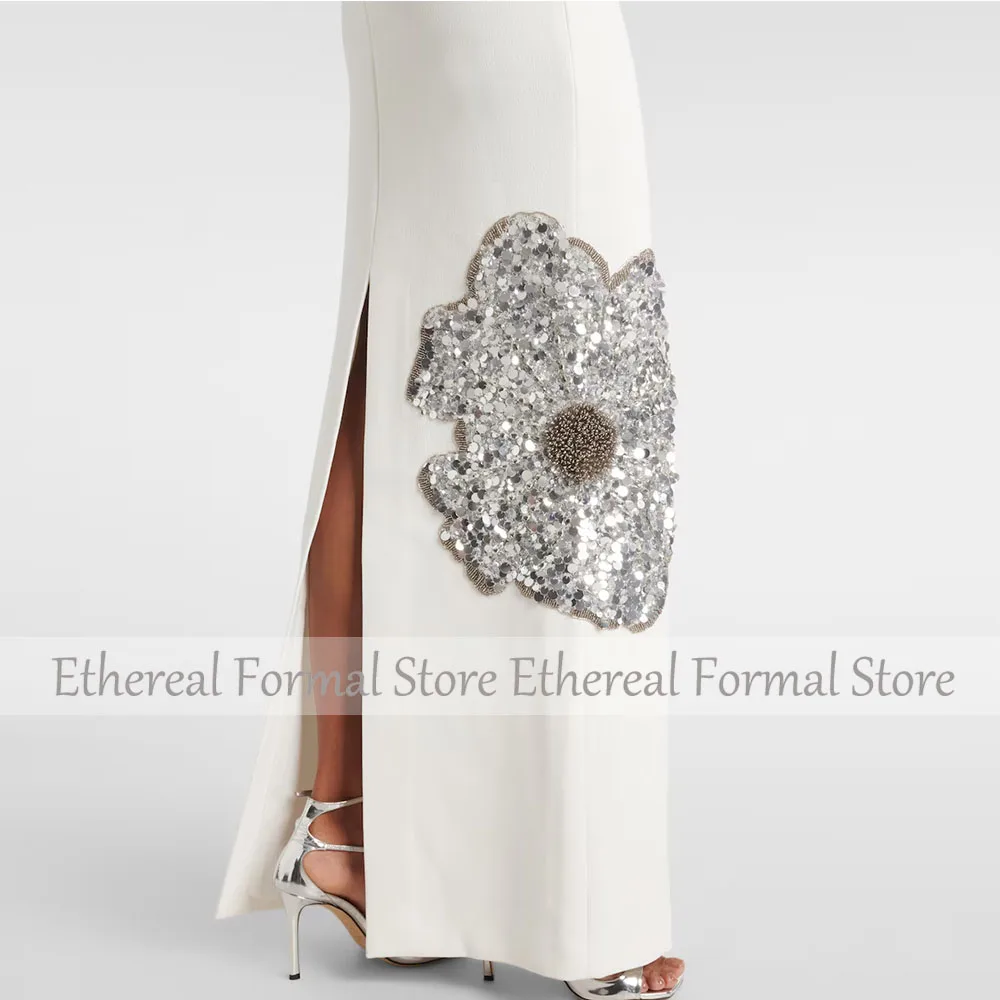 Robe de soirée de luxe sans bretelles ivoire pour mariage robe de soirée formelle sirène longueur de plancher sans manches robe de bal robe saoudienne à paillettes