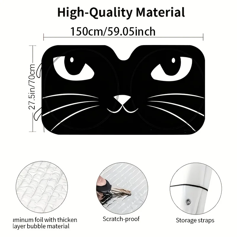 1pc Of Car Windshield Glass Sunshade, Cartoon Cat Face Design, Effectively Block Sunlight Heat, Protect The Car From Exposure, S
