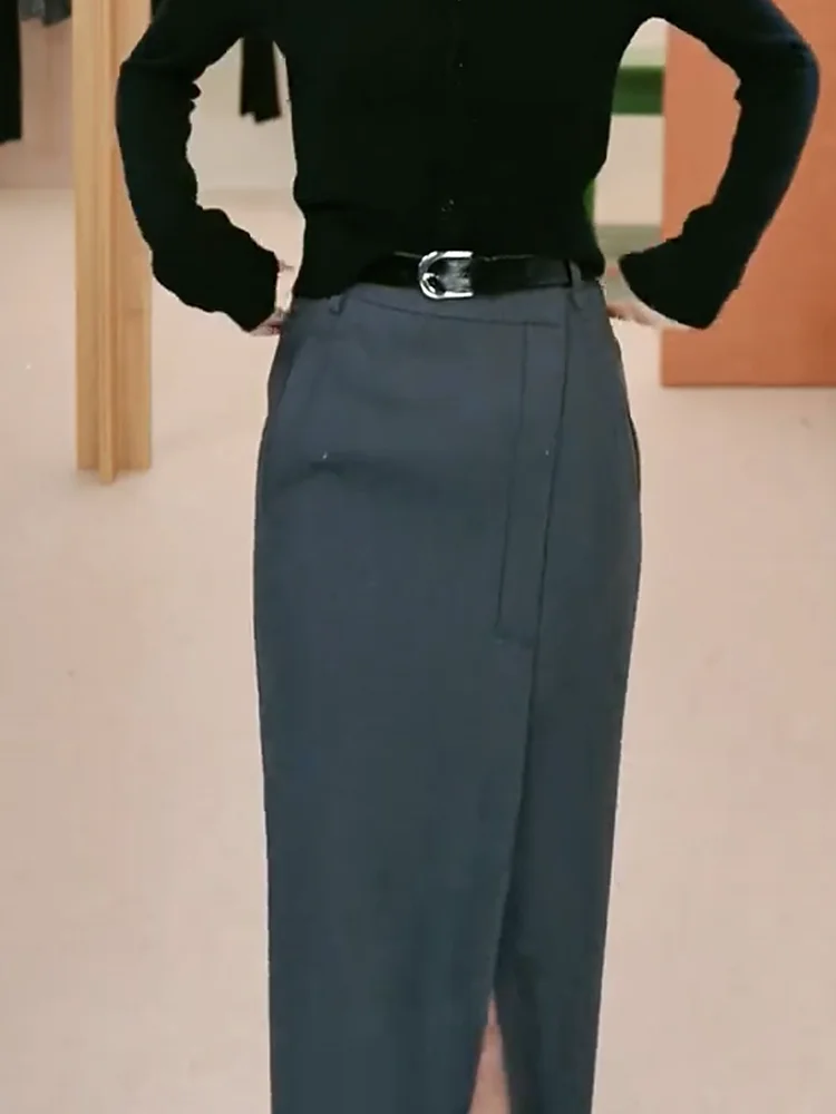 

Новинка 2024: Женская юбка-костюм Deep ey с высокой талией, прямого кроя, с разрезом, в корейском стиле, для осени и зимы, с эффектом похудения