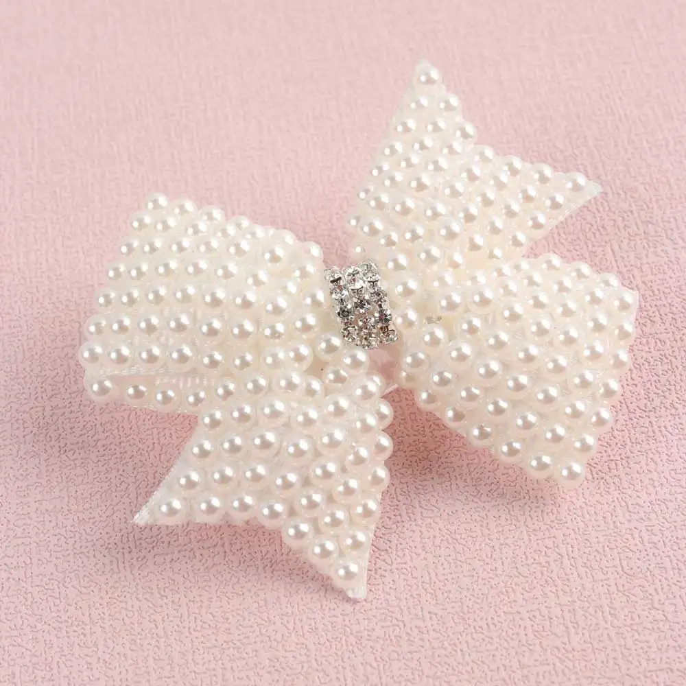 2Pcs White Pearl Hair Bows Clips For Girls Boutique Kids Layers Pearl Bows Hairpins Children Boutique Hair Accessories