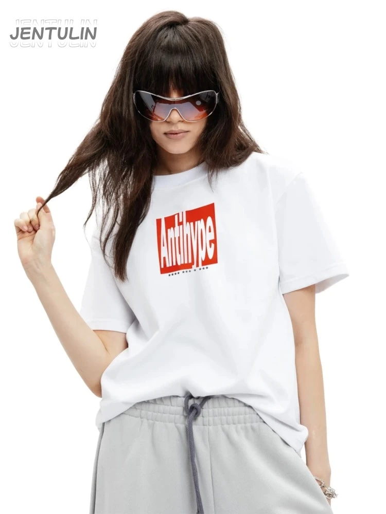 Anti Hype Square Graphic T Shirt Unisex Harajuku Streetwear Y2K Aesthetic Loose Short Sleeve Tee Vintage Casual Top