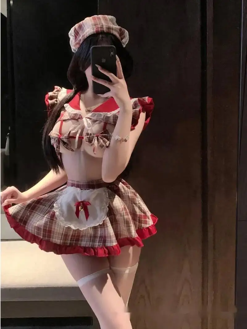 

Exotic Sweet Women Skirts Set Plaid Sexy JK Maid Uniform Pure Desire Cute Pajamas Two Piece Skirt Set 2025 Student Uniforms 1YX3
