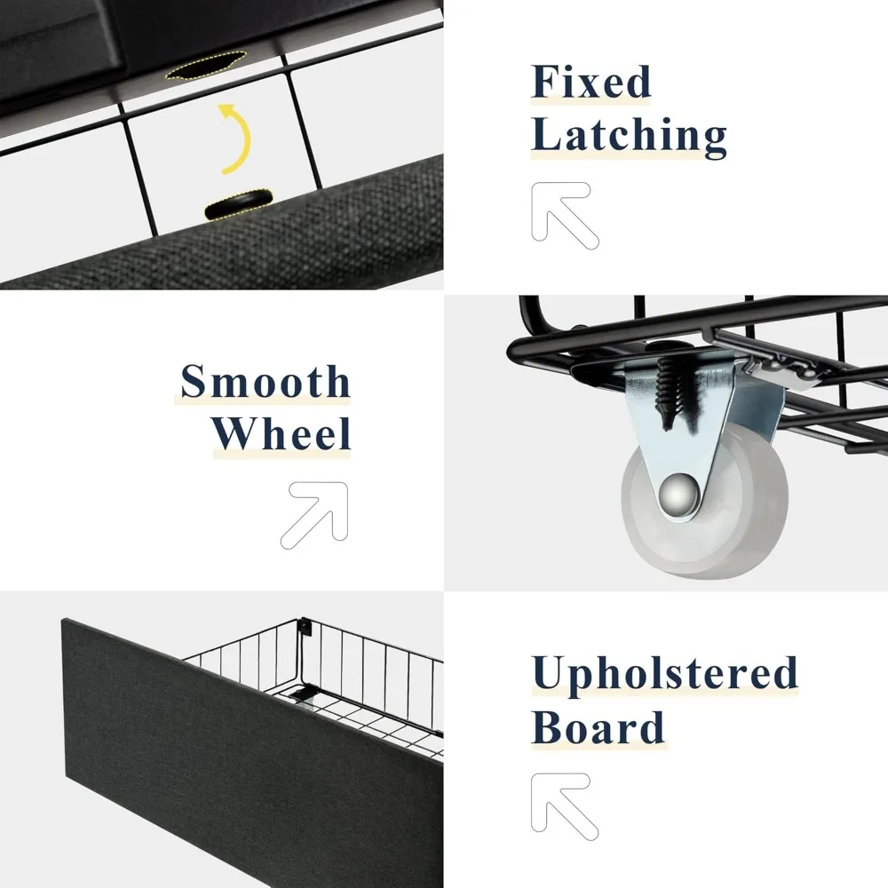 Queen Bed Frame with 4 Storage Drawers and Wingback Headboard, Button Tufted Design