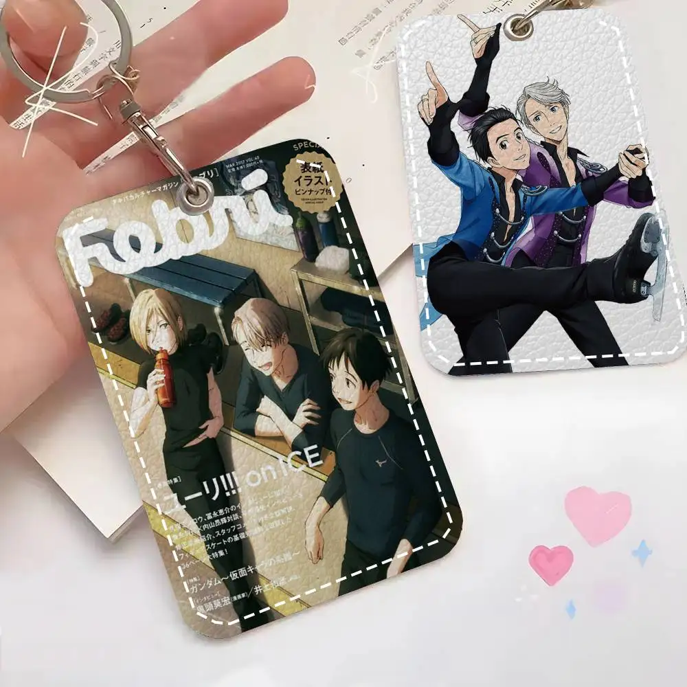 Anime Y-YURi On ICE Card Case Keychain Access Card Bag Key Tag Ring Leather Card Holder Key Ring Access view 2