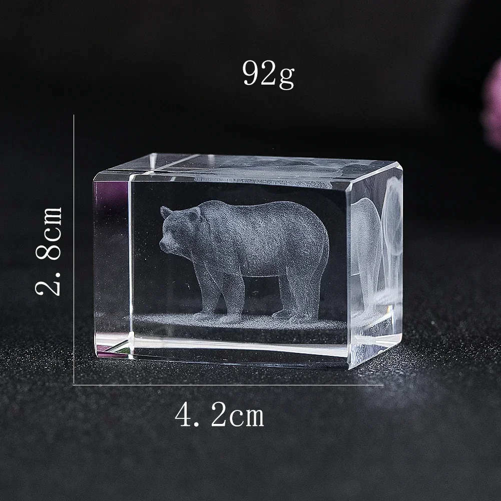 1PCS Bear Cube Miniatures Crystal Laser Engraving Transparent Inter-engraving Interior Carved Room Decoration Desktop Ornaments