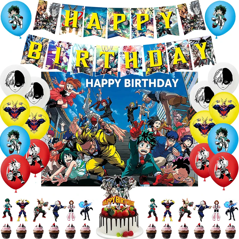 My Hero Academia Birthday Party Decoration Balloon Backdrop Cake Topper My Hero Academia Birthday Party Supplies Baby Shower