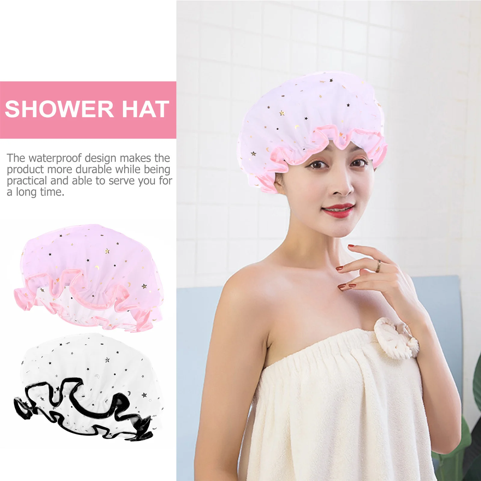 

2pcs Mesh Shower Cap Waterproof Bathing Caps Double Layer Elastic Hair Cover For Women Soft Foldable Lightweight Spa Cooking