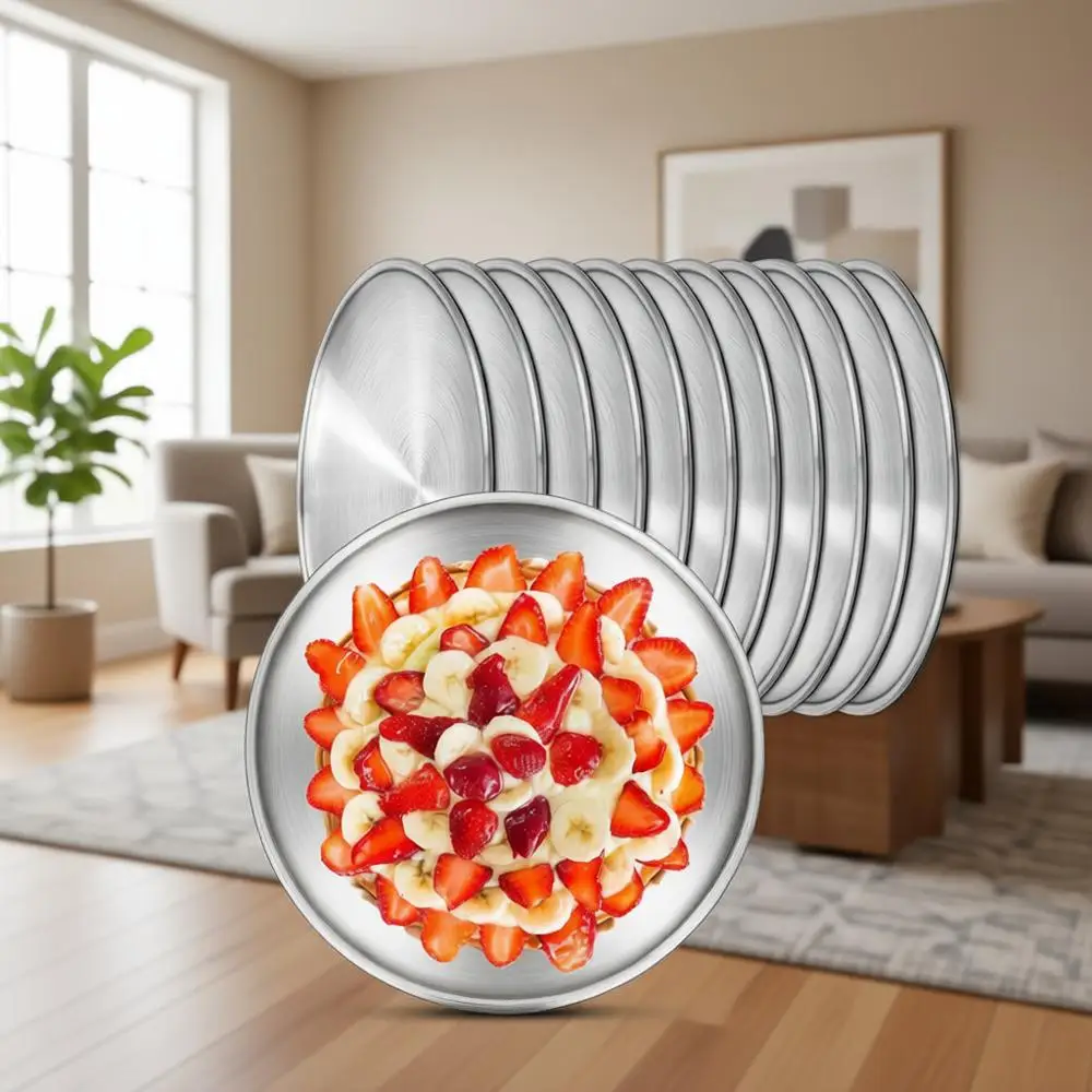 

12-Piece 6.7 304 Stainless Steel Serving Plates, Reusable Round Shatterproof Dinnerware Set for Snacks, BBQ, Oven Use, Dishwashe