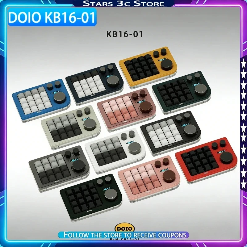 DOIO KB16 01 Mini Mechanical Keyboard 3 Knob Custom Key Positions