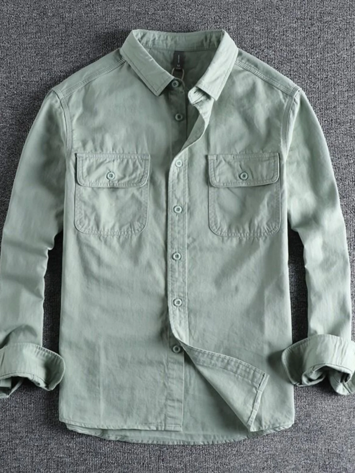 メンズコットンワークシャツ長袖耐摩耗性建設現場溶接工抗火傷作業服ヴィンテージダブルポケットジャケット