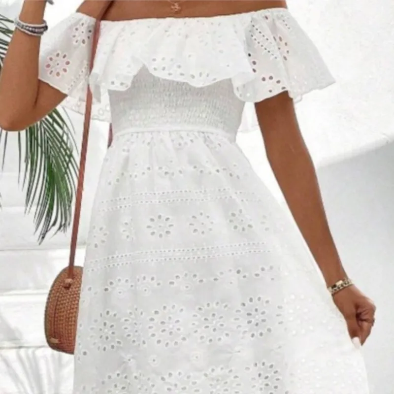 Vestido de Noiva Feminino Boêmio de Renda Longo Branco para Praia Novo Tomara que Caia Ombro Único Sexy Vestido Maxi de Baile para Mulheres Vestidos