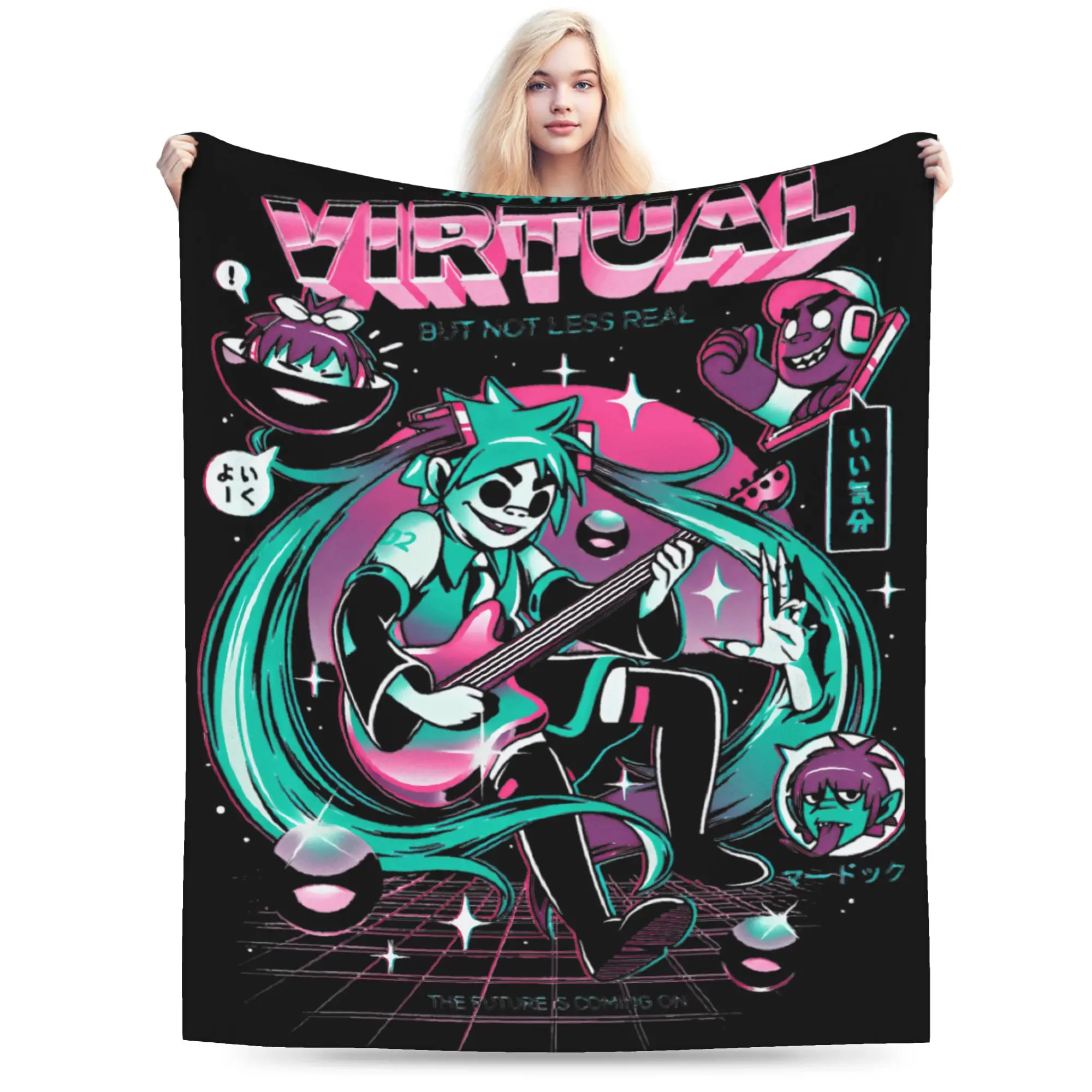 Soft Blankets Picnic Virtual Band Gorillaz Punk Rock Throw Blanket  Flannel Bedspread For Living Room Aesthetic Sofa Bed Cover