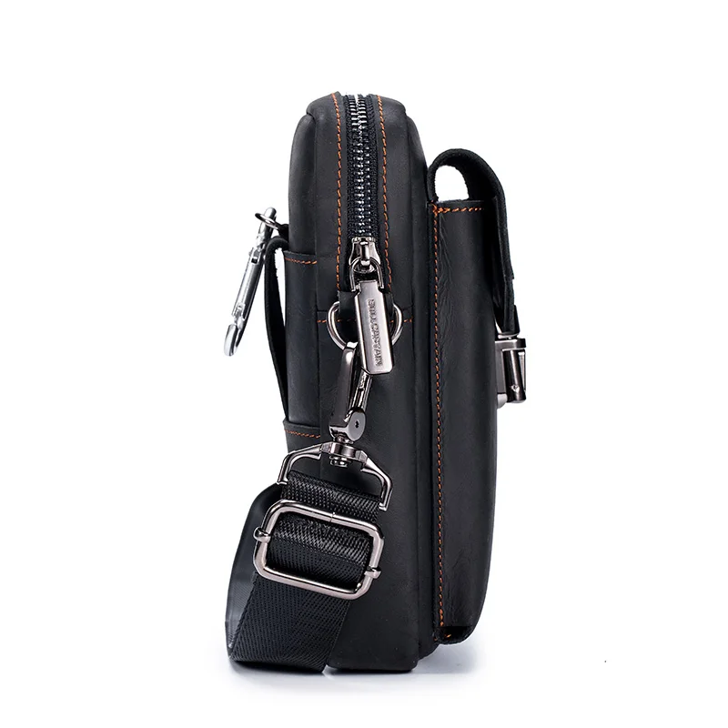 2023 100% Crazy Horse Leather Male Waist Pack Phone Pouch Bags Waist Bag Men's Small Chest Shoulder Belt Bag Back Pack YB076