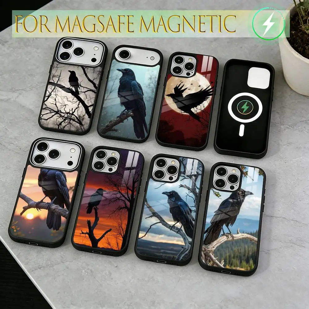 

crow Phone Case For iPhone17,16,15,14,13,12,11 Plus,Pro Magnetic with Magsafe Wireless Charging