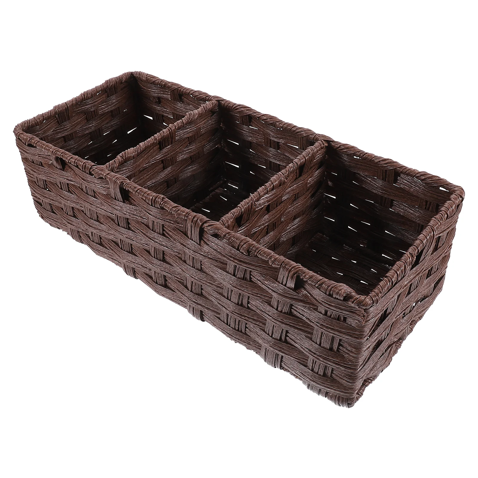 

Imitation Rattan Storage Basket Woven Desk Organizer Multipurpose Divided Square Coffee 4 Compartments Home Supplies