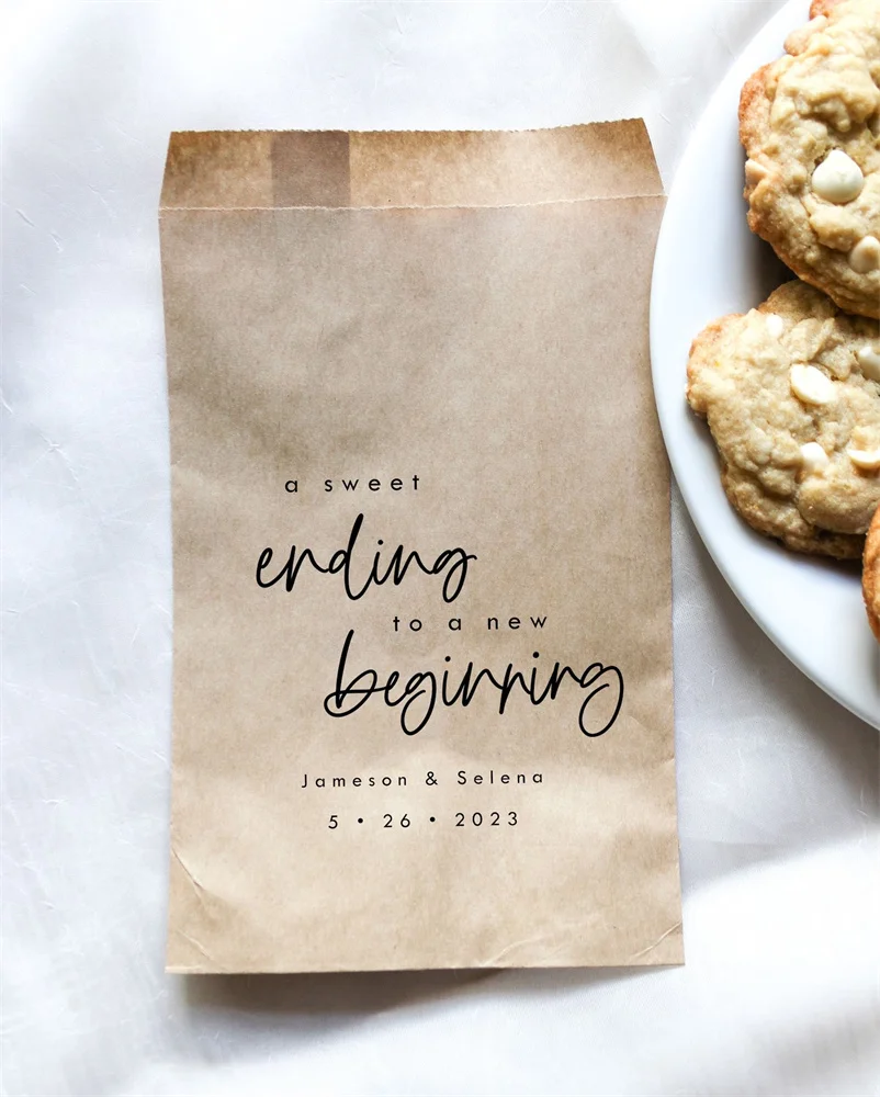 50 A Sweet Ending to a New Beginning Favor Bag || Personalized wedding favor bag, Cookie bag, Donut bag, Reception favor bag