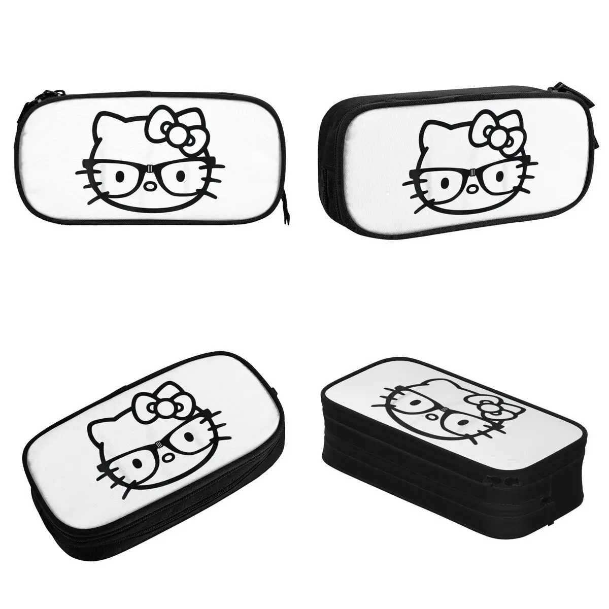 Creative Hello Kitty Nerd Glasses Pencil Case Japan Cartoon Pencil Pouch Pen Large Storage Pencil Bags Students Gifts Stationery