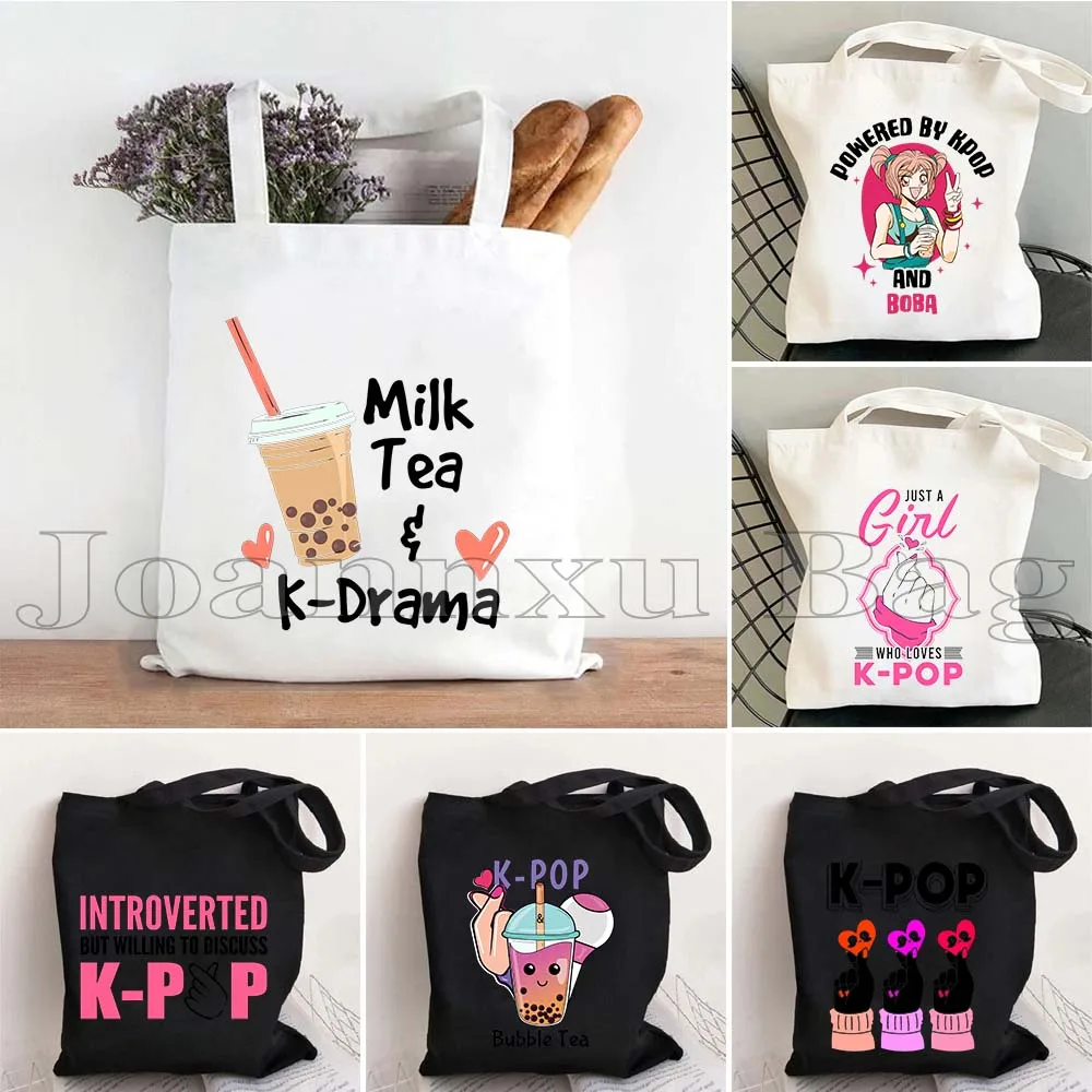 Kdrama KPop Lover Funny Korean Pop Hand Finger Heart K Pop Girl South Korea Gift Shoulder School Tote Bag Canvas Shopper Handbag