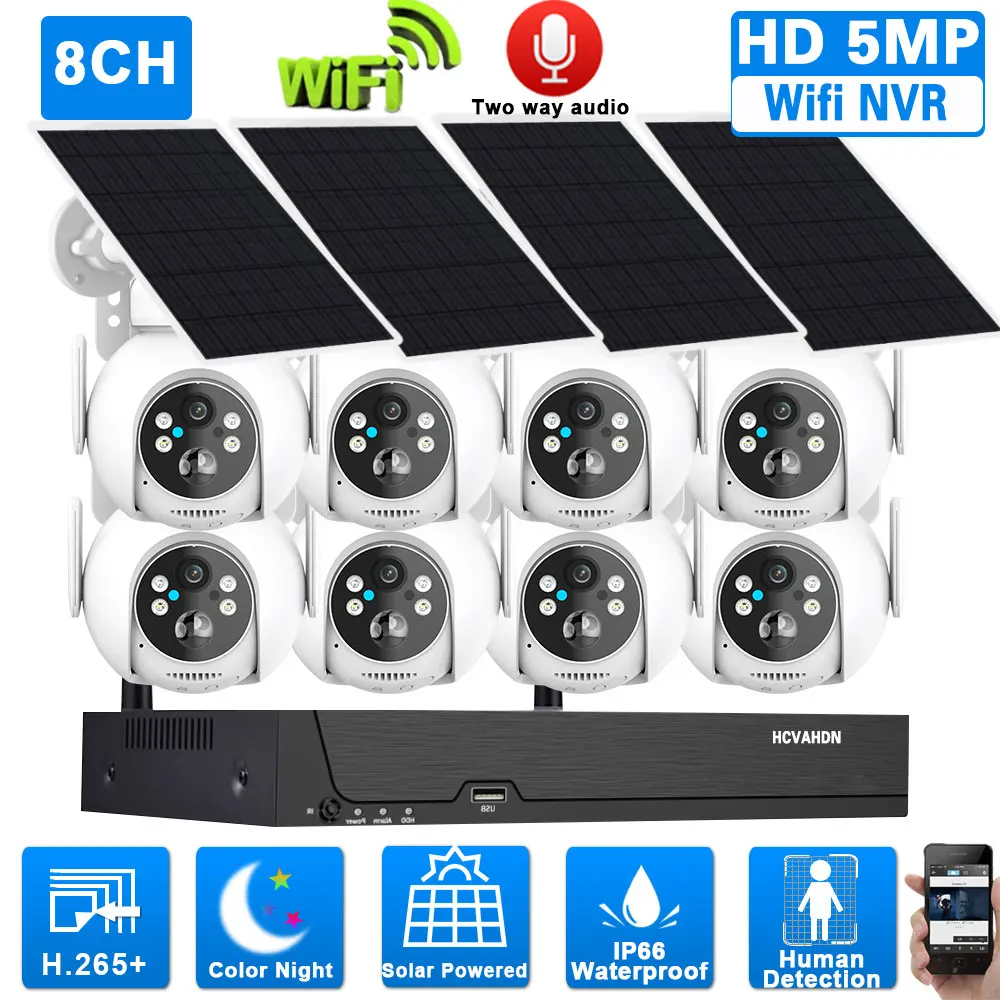 icsee conjunto de camera de seguranca solar sem fio audio bidirecional visao noturna colorida ip cam kit nvr kit de vigilancia por video 4ch 5mp 8ch 01