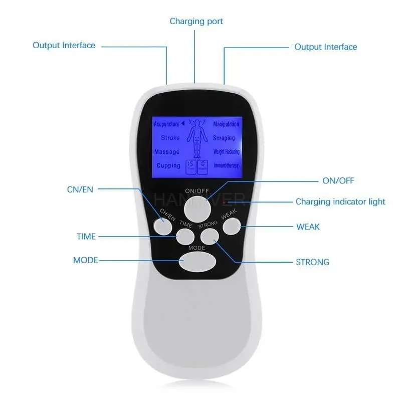 MINI double output meridian massage instrument LED display blue screen charge massager 8 kinds of patterns