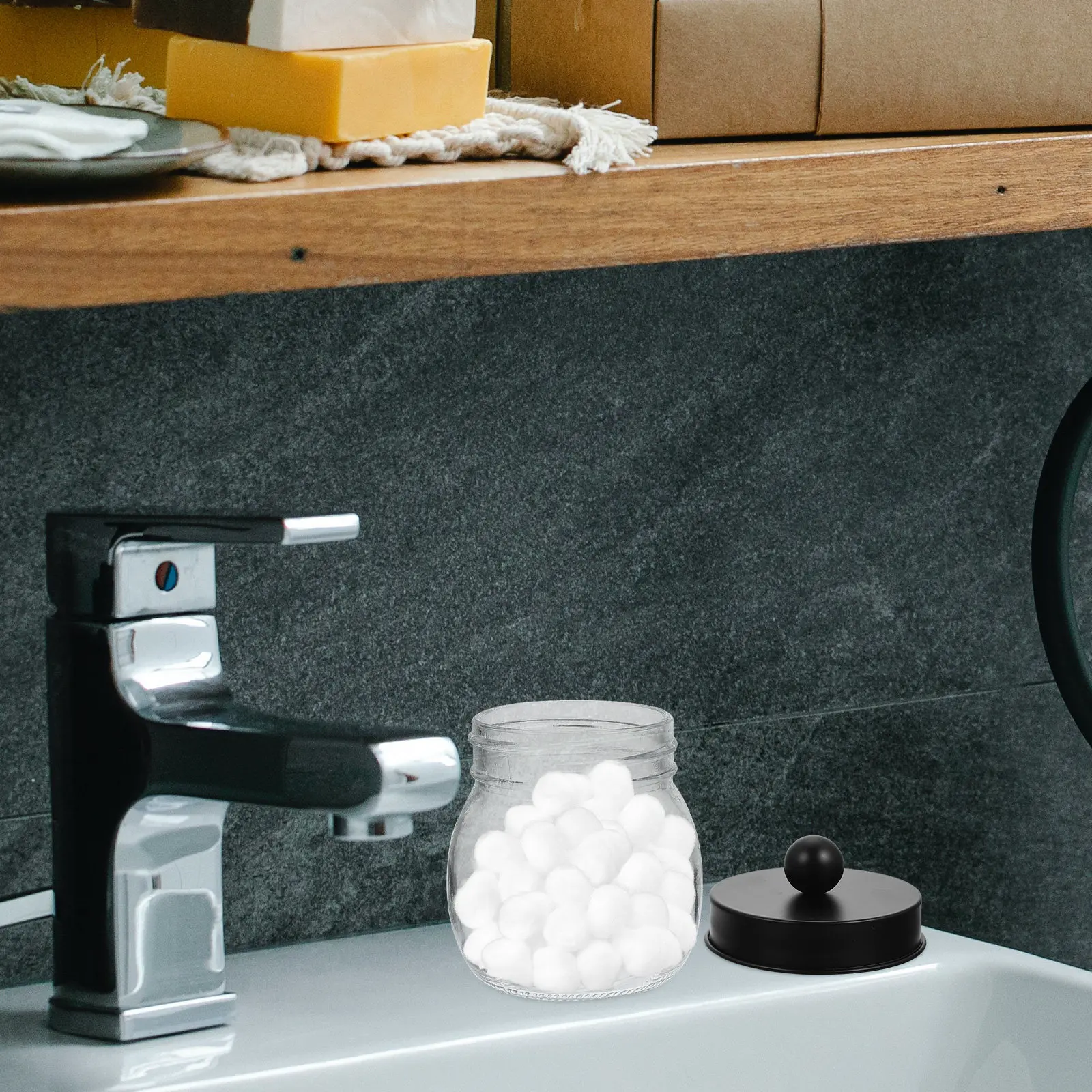 

3Pcs Glass Cotton Ball Storage Jar with Stainless Steel Lid Clear Apothecary Jar for Cotton Swabs Pads Toothpicks Bathroom