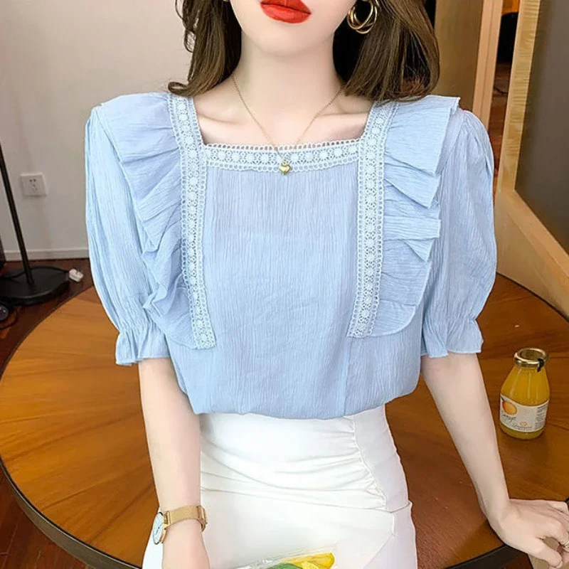 With Puffy Sleeves Shirts & Blouses For Women Chiffon Clothing TWoman Top Rend 2024 New Collection Basic Economic High Quality