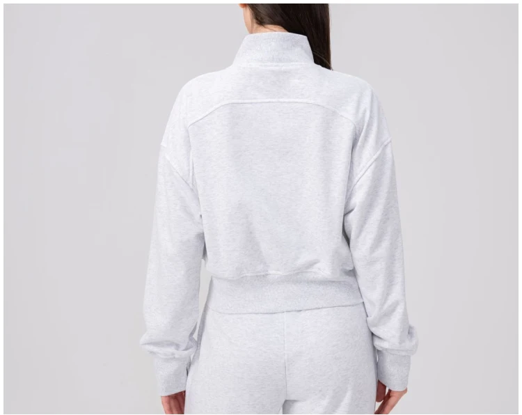 VITALINOVO Damen-Jacken mit Reißverschluss, Stehkragen, kurzes Sweatshirt mit Taschen, Daumenloch, Herbst, langärmlig, Sportjacken, Winter – Detail 3
