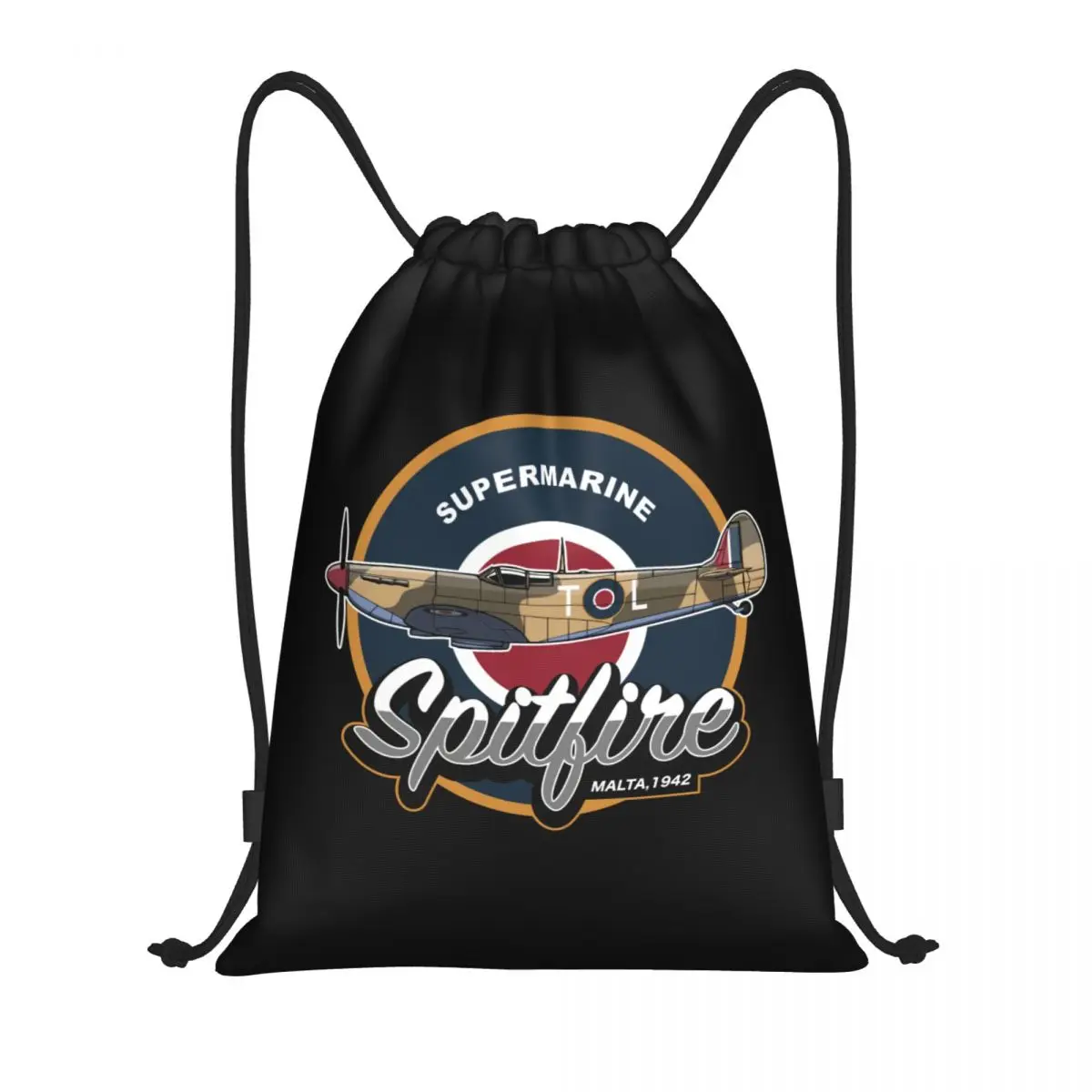 Custom Vintage Supermarine Spitfire Malta Drawstring Bag Lightweight Fighter Plane WW2 War Pilot Aircraft Gym Storage Backpack