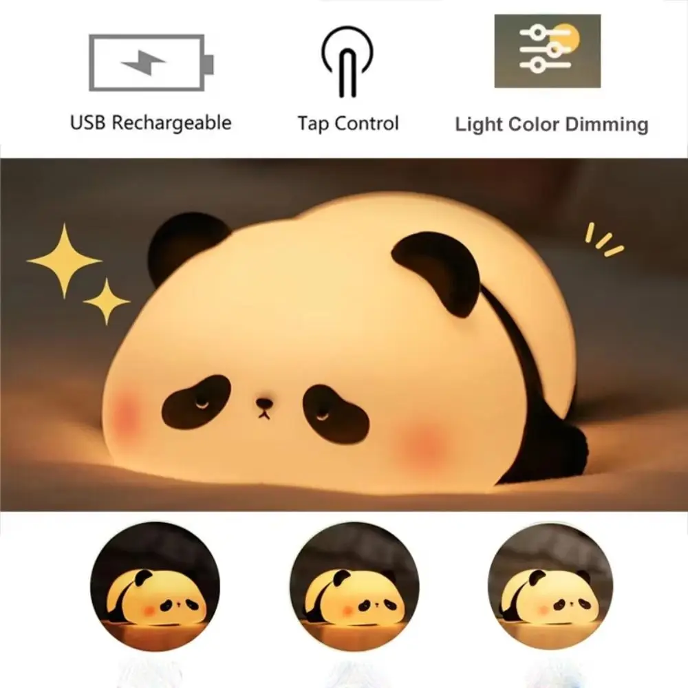 Touch Sensor Panda Pat Night Light Dimmable Soft LED Panda Lamp USB Charging Ambient Lighting Indoor Sensor Lamp