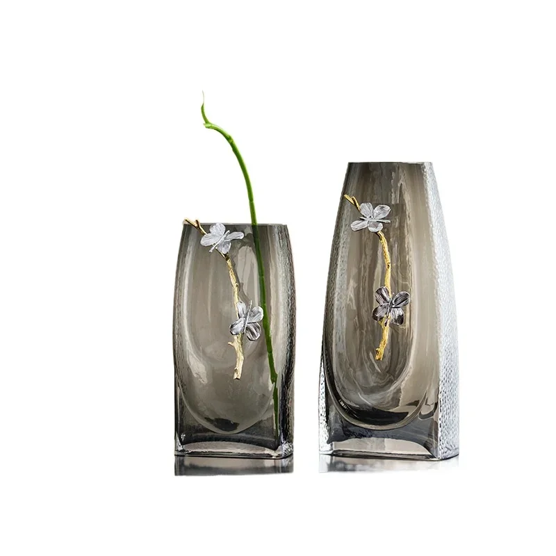 

Light luxury metal glass vase ornament, translucent hydroponic water nourishing rich bamboo flower