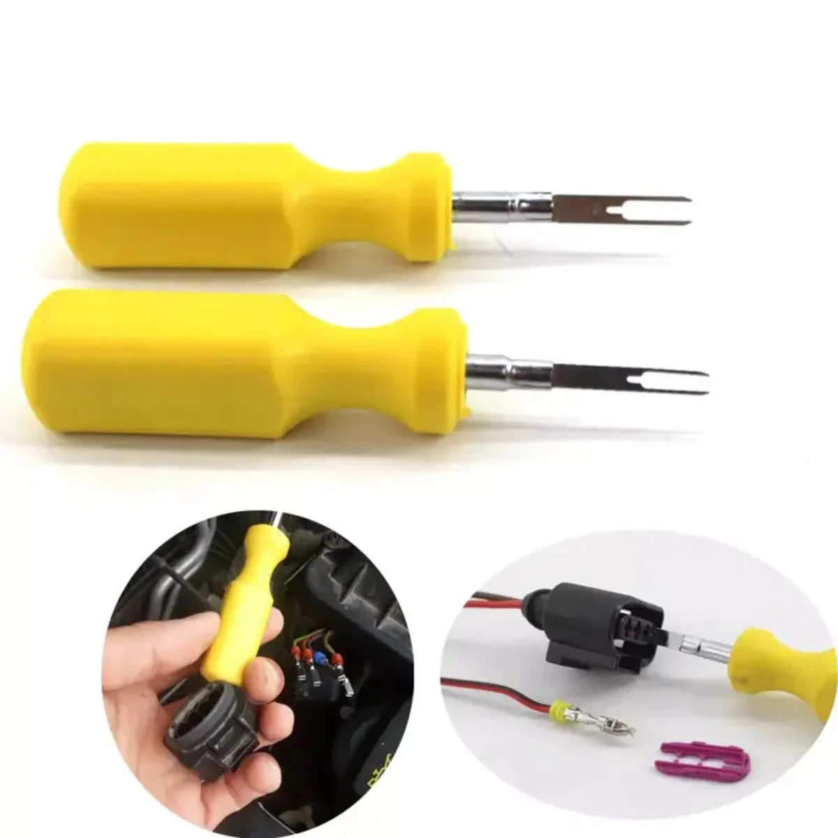 2xHOT Car Terminal Removal Tool Kit Connector Pin Release Puller For Audi For VW Yellow Durable Car Handle Tools