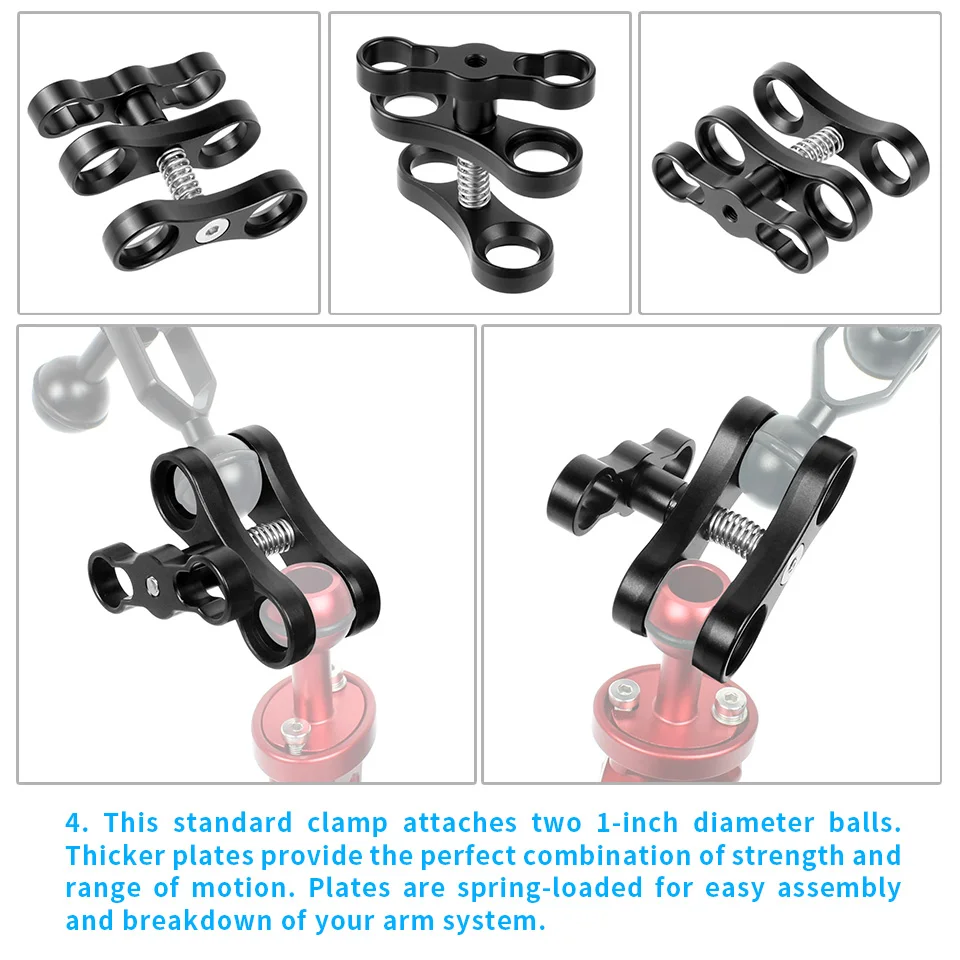Verbesserter 1-Zoll-Kugel-Schmetterlings-Clip aus Aluminiumlegierung, Tauchlichter-Arm, 360-Grad-Halterung, Adapter für Gopro Osmo Kamera-Zubehör – Detail 8