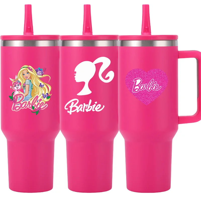 Fashion Barbie 40oz Car Cup Kawaii Anime Women Portable Large Capacity 1200ml Stainless Steel Thermal Insulation Cold Straw Mug