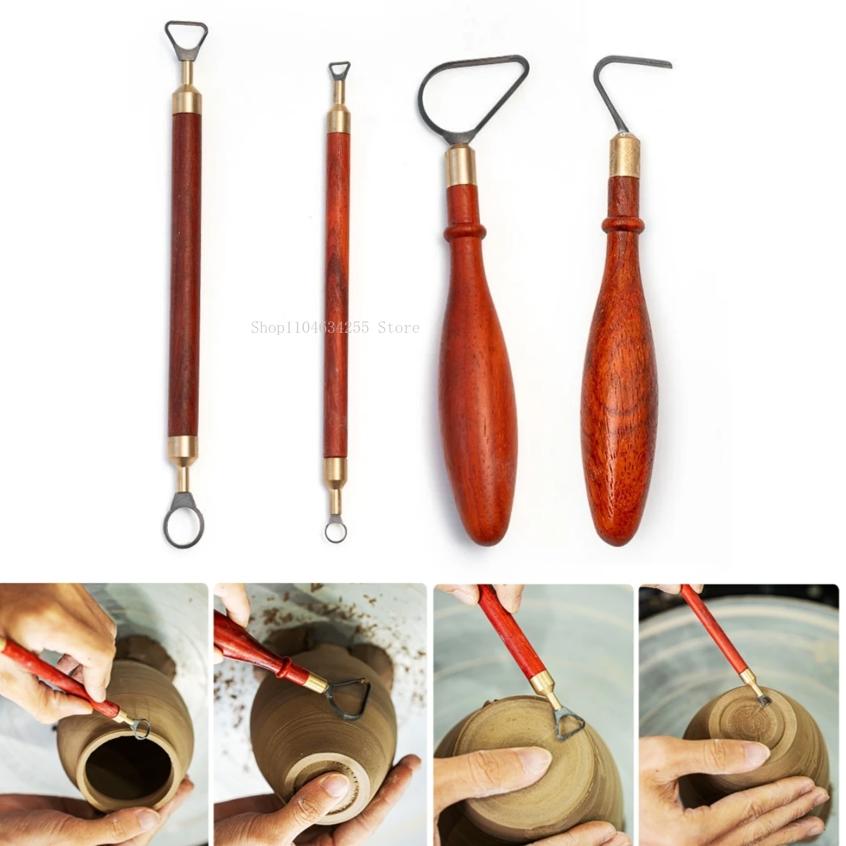 Herramienta de tallado de cerámica de calidad, cabezal de cuchillo de acero de tungsteno, raspador de arcilla cerámica, moldura de textura, cuchillo de anillo, cortador de arcilla de caoba