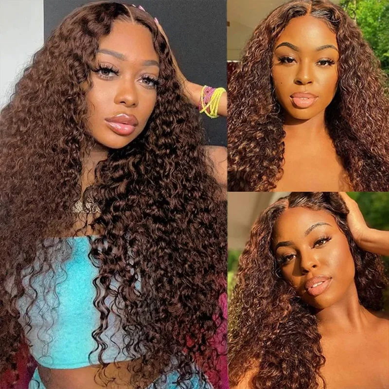 

Шоколадно-коричневый синтетический термостойкий парик с кружевной передней частью 13x4 HD, кудрявый, для чернокожих женщин, плотность 180%