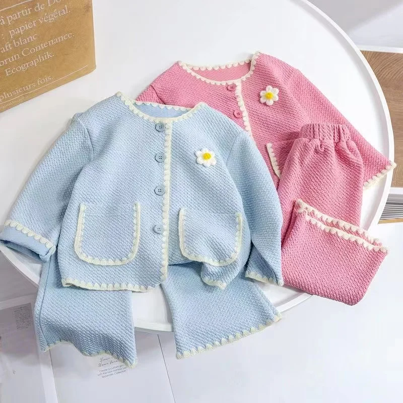 

Girls' Clothing Sets Fashion CuteGirl Flower Girls' Shirt Top+Flared Pants Baby Kids Clothes Suit Children Clothes