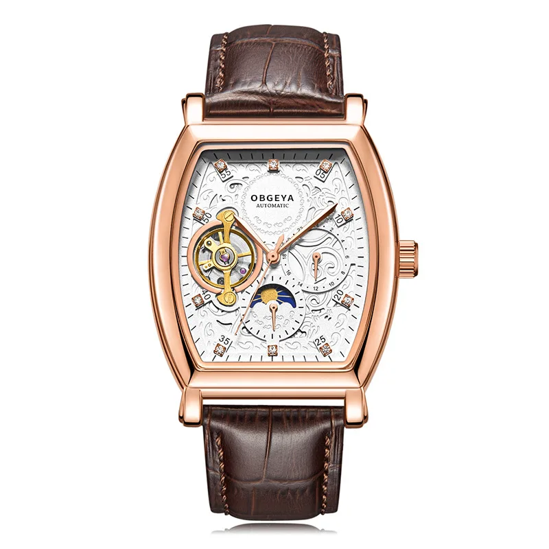 Мужские часы Oubogea, знаменитые в Интернете, полностью автоматические механические, в форме бочонка, водонепроницаемые
