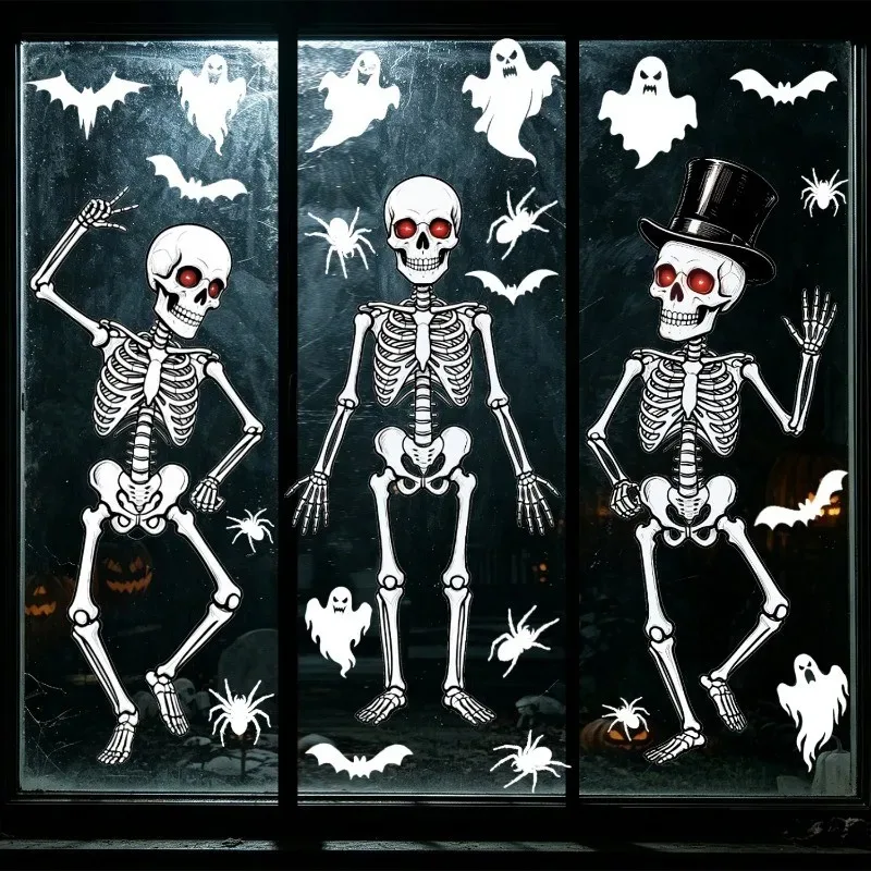 Halloween Static Window Decals Skull Ghost Bat Silhouette Sticker Reusable Glass Door Clings Indoor Party Ornaments Spooky Decor