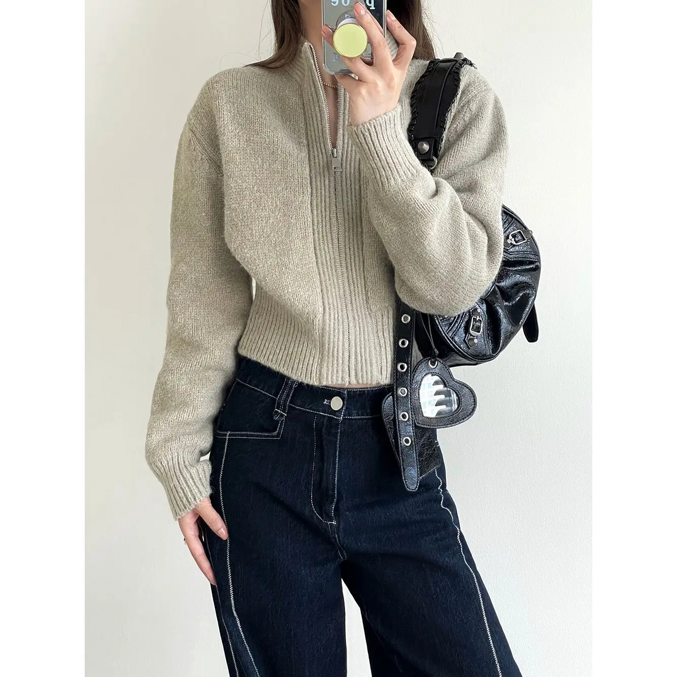 Spring/Autumn Trendy Zipper Short Sweater Cardigan Female Korean Version Loose Casual Thick Coat Women Sweater